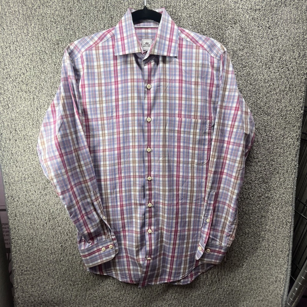 Peter Millar Shirt Mens Small Red Plaid Crown Crafted Classic Button Down
